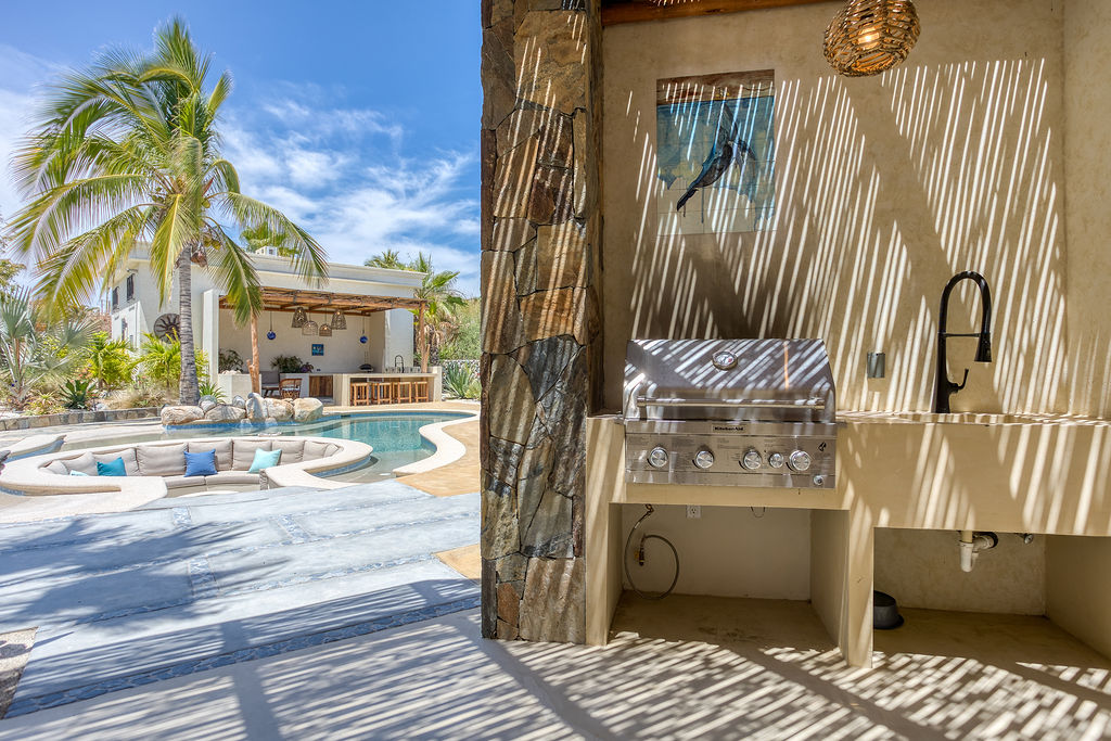 Gas grill with pool view